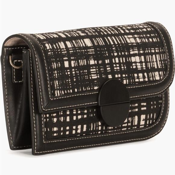 Jason Wu Orbit Crossbody Clutch Sling Bag Black Leather Canvas 70s Plaid - Picture 3 of 9